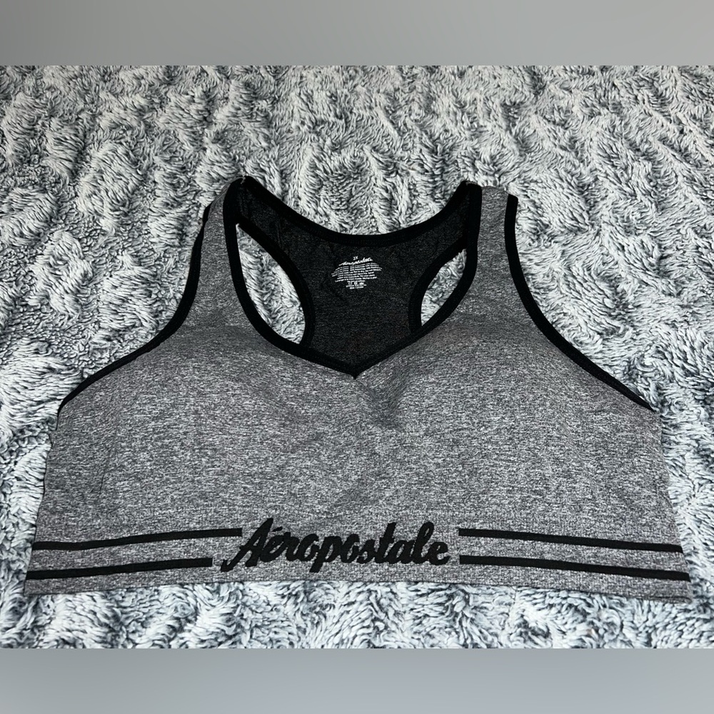 Aeropostale 2x Gray & Black Marl Sports Bra Removable Padding